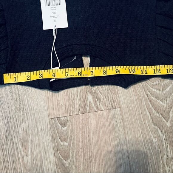 Walter Baker Dress Midi Long Sleeve Navy Blue Gathered Shoulder Puff Stretch M - Picture 8 of 16